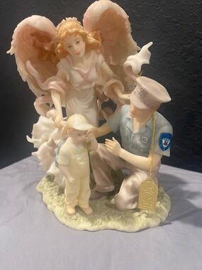Porcelain Guardian Angel Figurine in Pink & Cream by